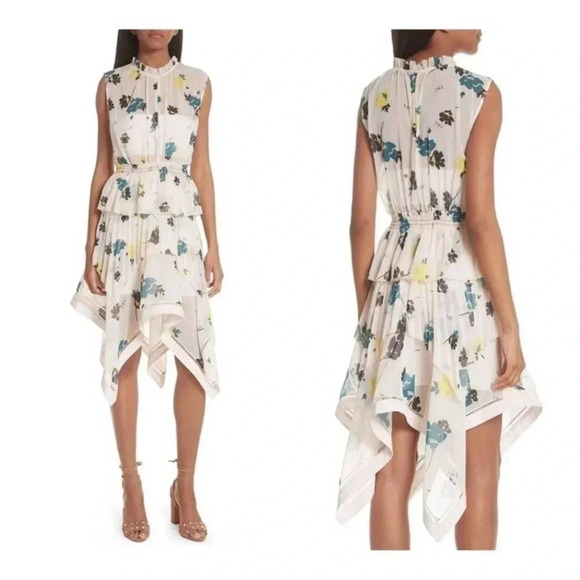 Self-Portrait pink floral ruffle tiered mini dress size 4 - Picture 2 of 13